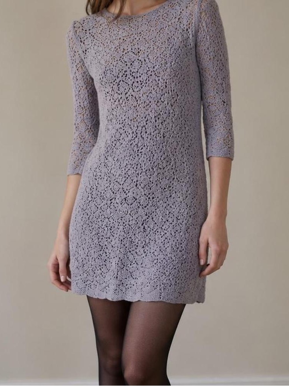 Lavender 3-4 Sleeve French Brand Crochet Dress Small 100% Cotton